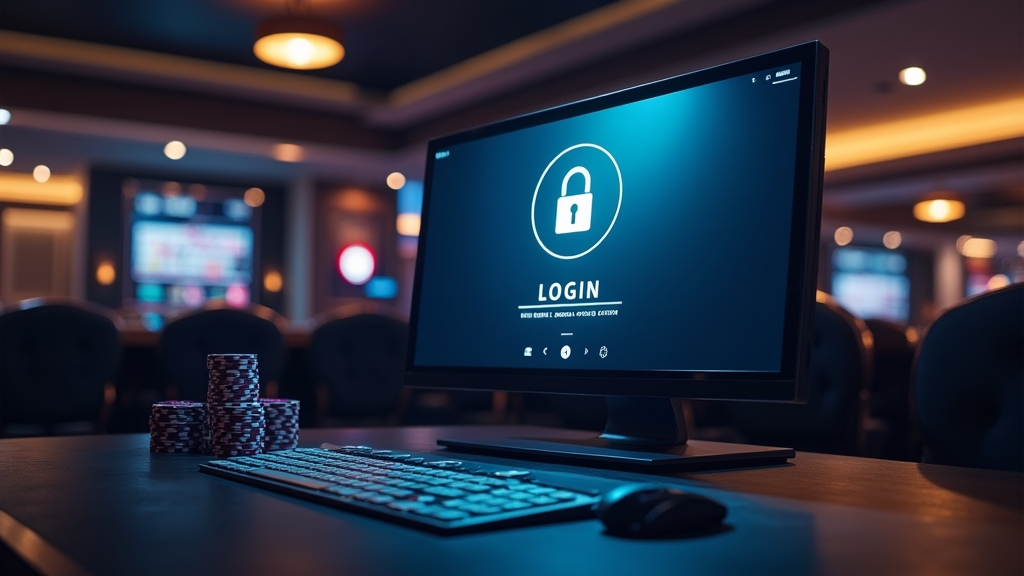 Dunkle Casino-Szene mit Login-Symbol und Bildschirm