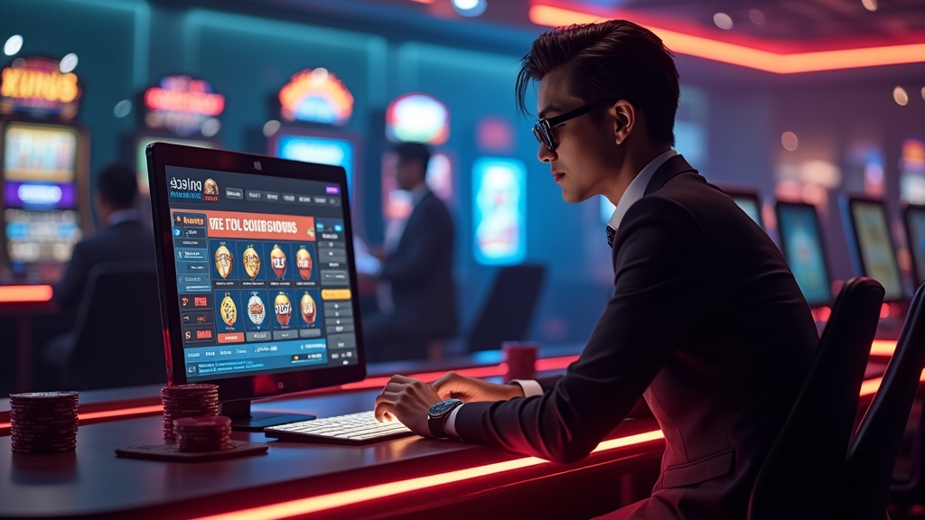 Willkommensbonus mit Freispielen und Casino-Ansicht in dunkler Atmosphäre
